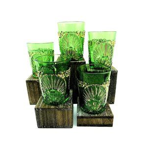 EAPG National Glass Geneva Emerald Green Rocks Glasses.